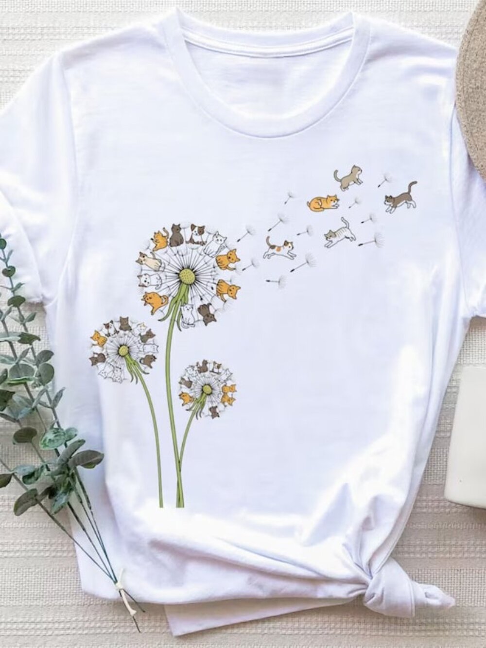 Cute Floral Cat Tshirt, Cat Lover Tee, Summer Cat Shirt